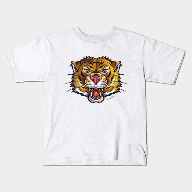 Powerful tiger - Neo traditional Tattoo Style Kids T-Shirt by Cimbart